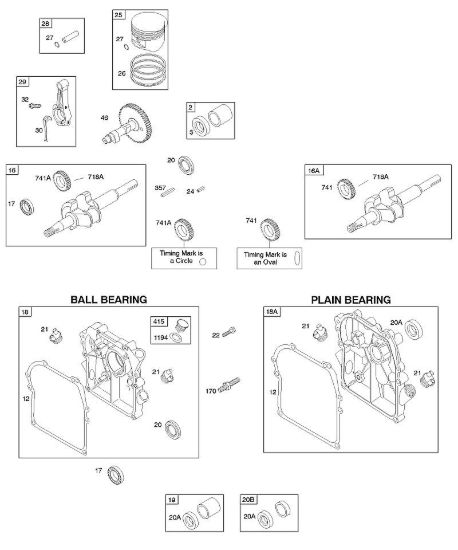 C - Albero a camme, coperchio/coppa carter albero motore, albero motore, biella/anelli/pistone B&S - 09 €¦ 091212-1230-B1 brand Stihl